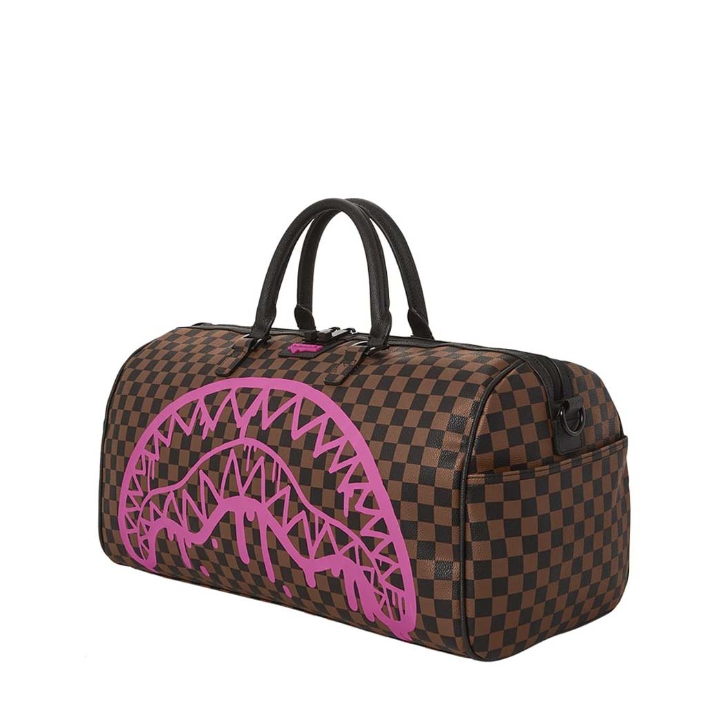 Sprayground Pink Drip Brown Check Duffle